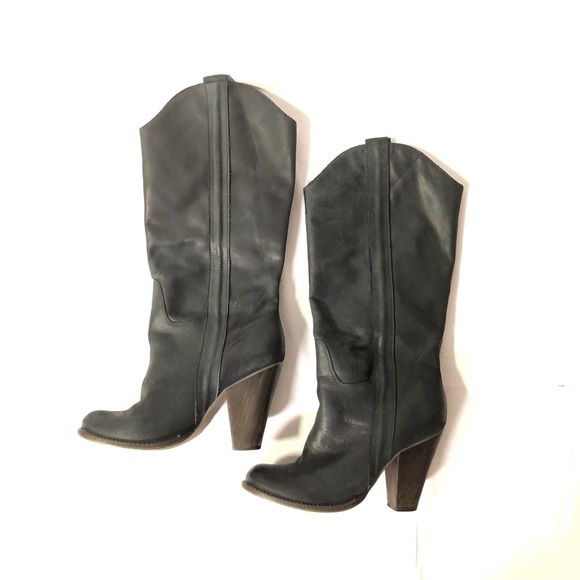 MLE Shoes - BLACK MATTE LEATHER TALL HEELED BOOTS BY MLE 9M